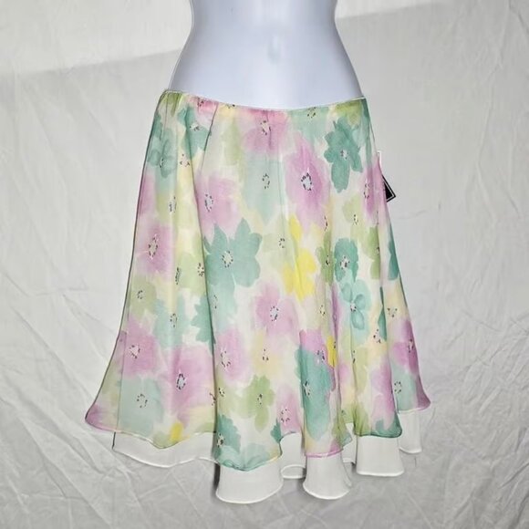 Dresses & Skirts - vintage 90s deadstock silk floral whimsigoth fairy a-line skirt